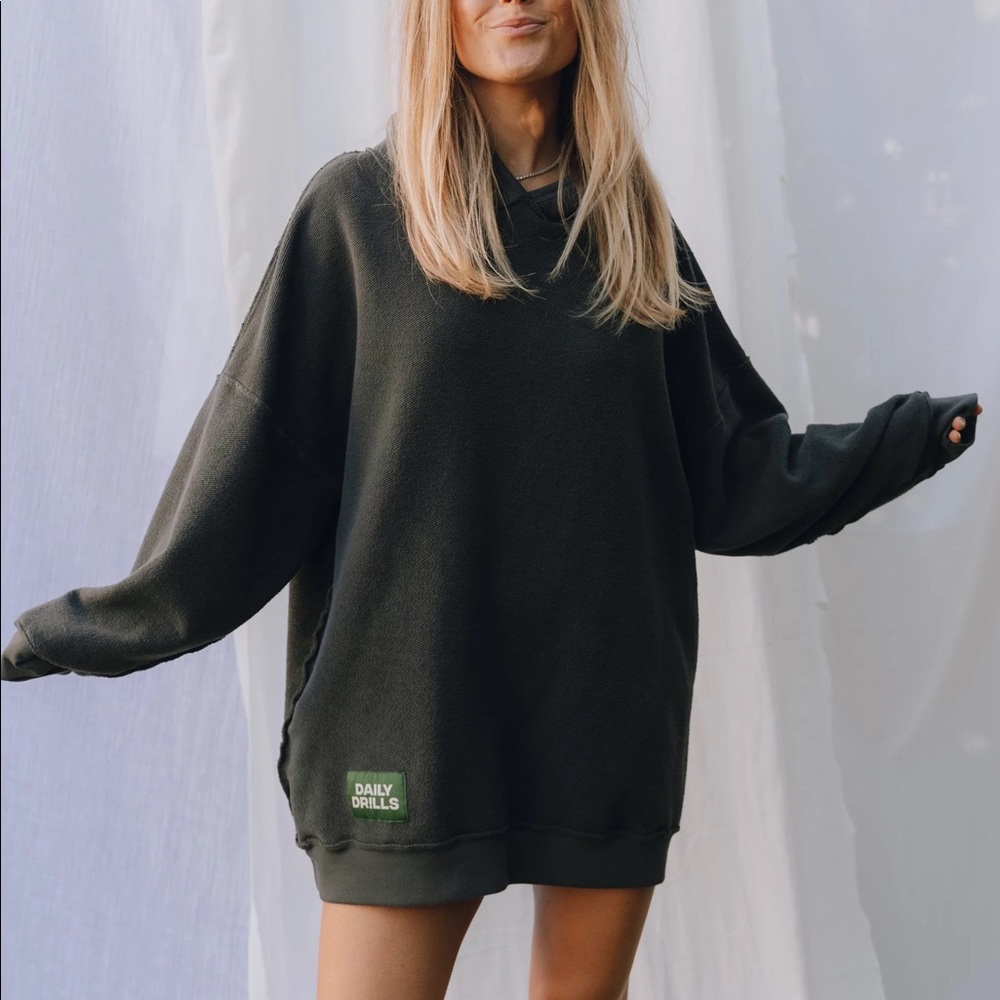 Daily Drills Oversized Hoodie Dress in Vintage Black